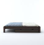 STRATA FURNITURE Solid Sheesham Wood Low Height Platform King Size Bed with Storage for Bedroom Wooden Double Bed (Walnut Finish)
