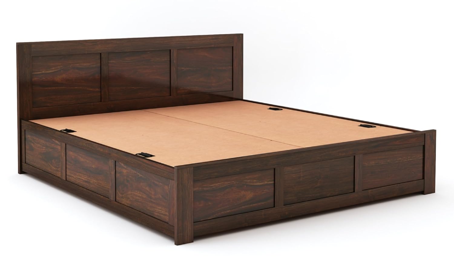 STRATA FURNITURE Sheesham Wood Queen Size Bed with Box Storage Double Cot Wooden Palang for Bedroom Living Room Furniture (Walnut Finish)