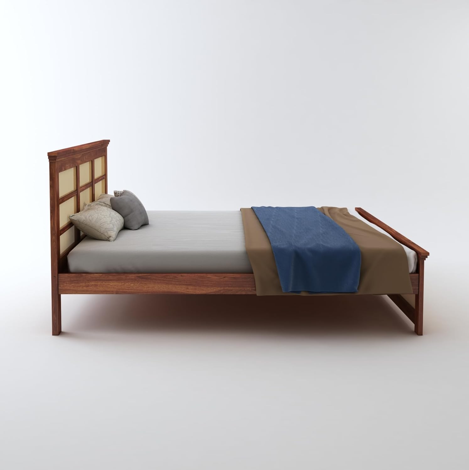 STRATA FURNITURE Solid Sheesham Wood Queen Size Bed Without Storage for Bedroom Living Room Home Wooden Headboard Cot Double Bed Palang Furniture (Honey Finish)