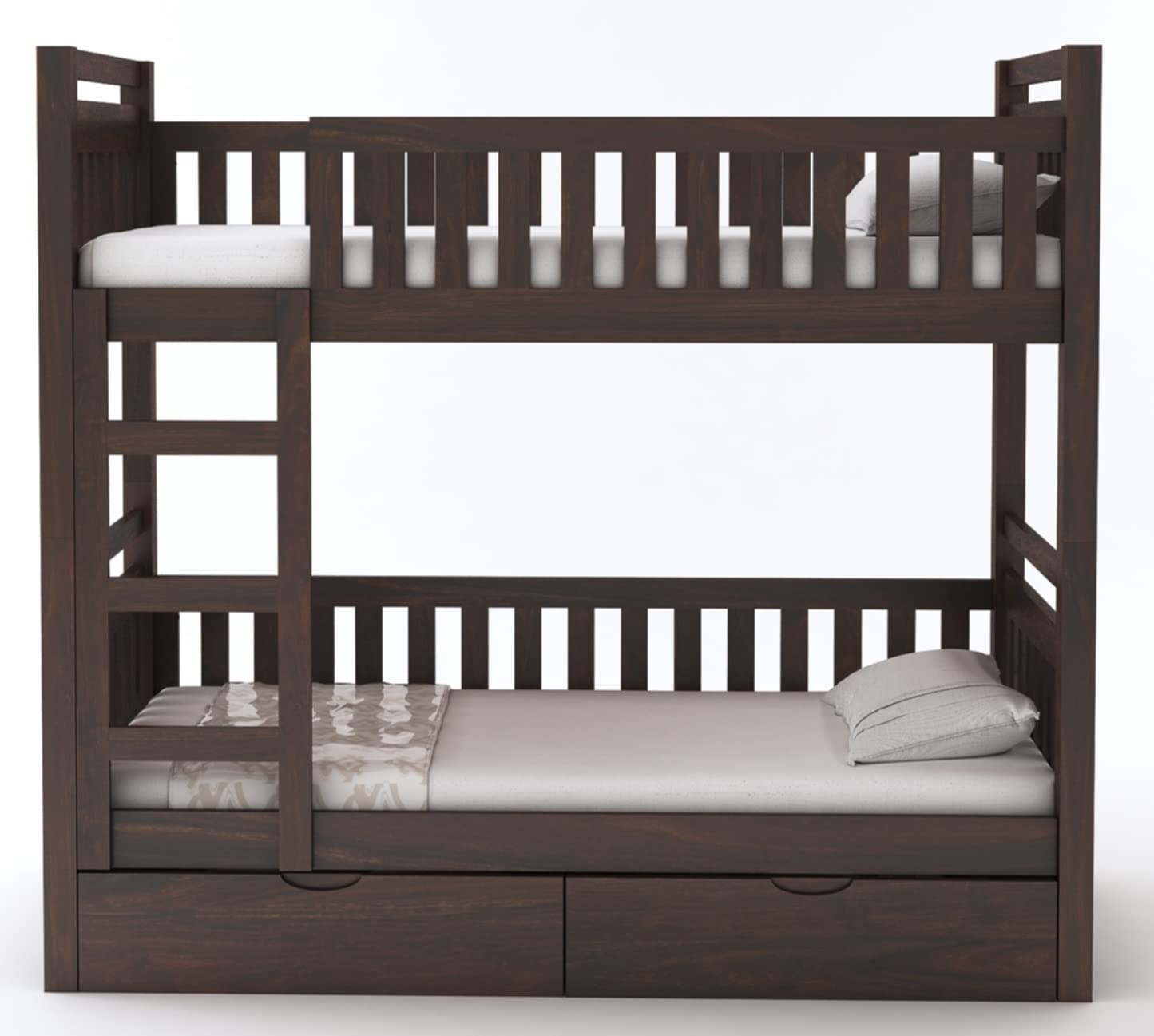 STRATA FURNITURE Sheesham Wood Bunk Bed with 2 Drawer Storage Wooden Double Bed Furniture for Bedroom Home (Walnut Finish)
