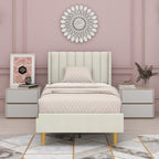 STRATA FURNITURE Upholstered Single Size Bed Without Storage for Bedroom Furniture Solid Wood Fabric Bed Wooden Single Bed Cot Palang for Home Living Room and Hotels (White)