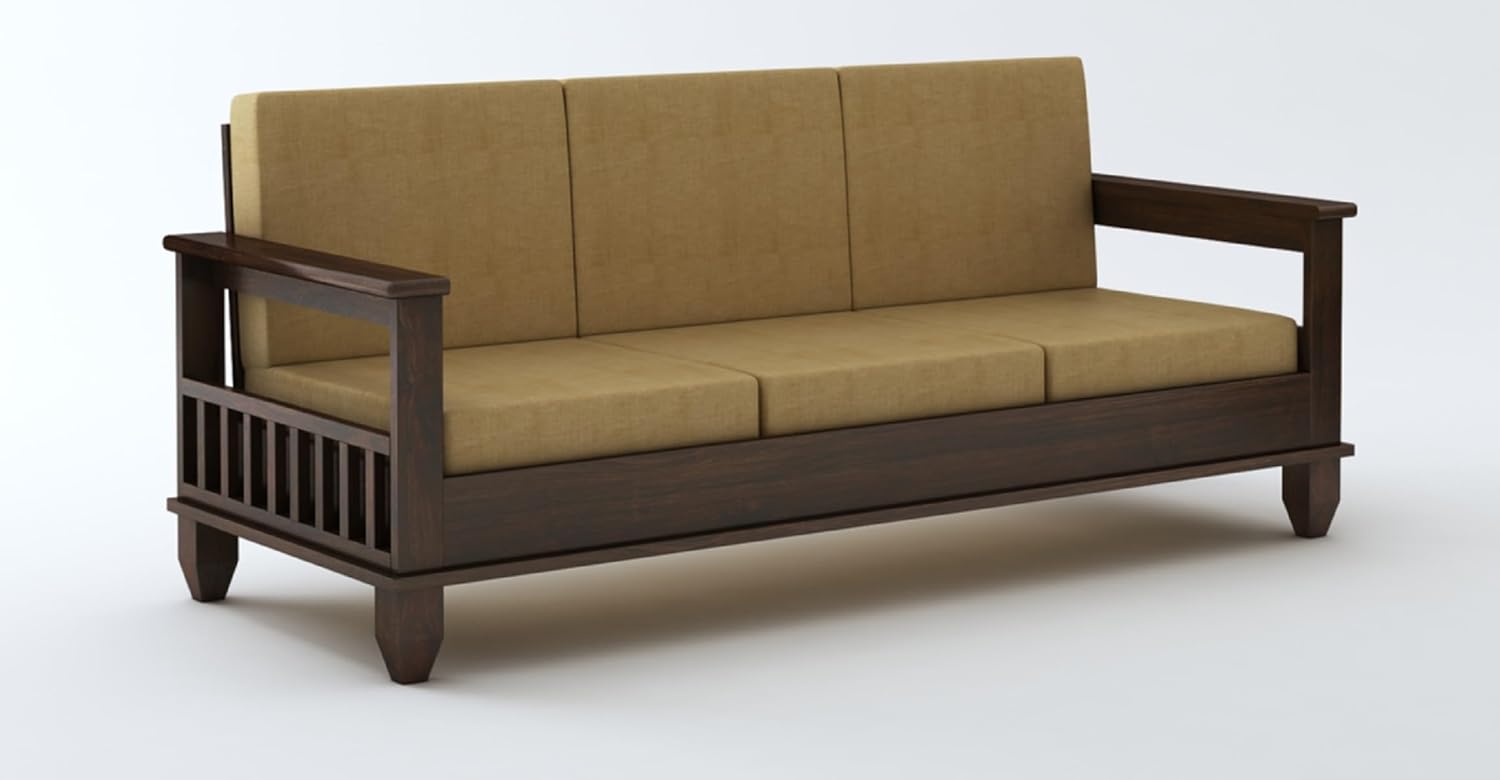 STRATA FURNITURE Sheesham Wood 7 Seater Sofa Set for Living Room Home Office Hall Solid Wooden 3+2+1+1 Seater Sofa Set Furniture (Walnut Finish)