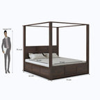 STRATA FURNITURE Solid Sheesham Wood King Size Poster Bed with Storage Wooden Double Bed Furniture for Bedroom Living Room Home (Walnut Finish)
