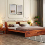 STRATA FURNITURE Sheesham Wood King Size Double Bed Without Storage Wooden Palang Cot for Bedroom Living Room Furniture (Honey Finish)