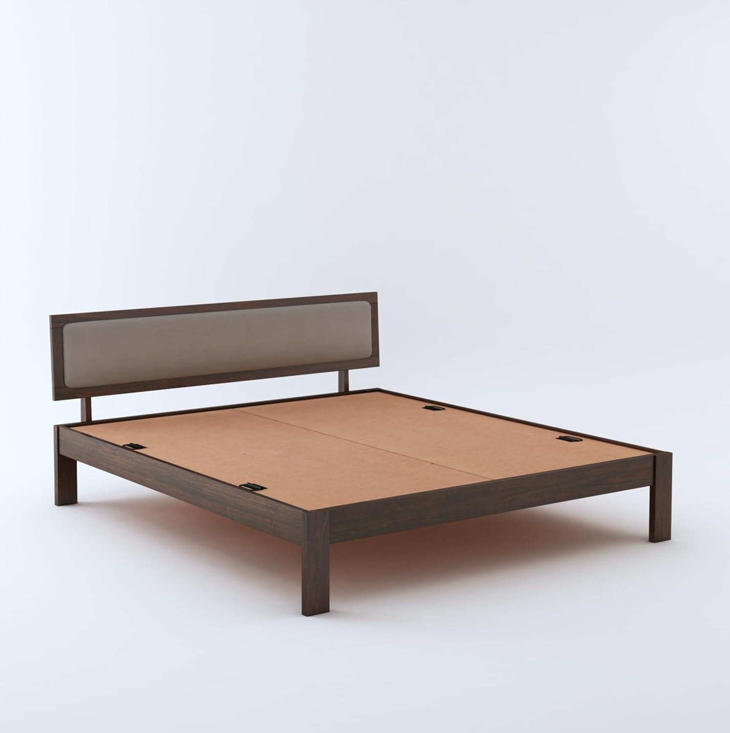 STRATA FURNITURE Solid Sheesham Wood Queen Size Bed Without Storage for Bedroom Living Room Home Wooden Cot Double Bed Palang with Cushion Headboard Furniture (Walnut Finish)