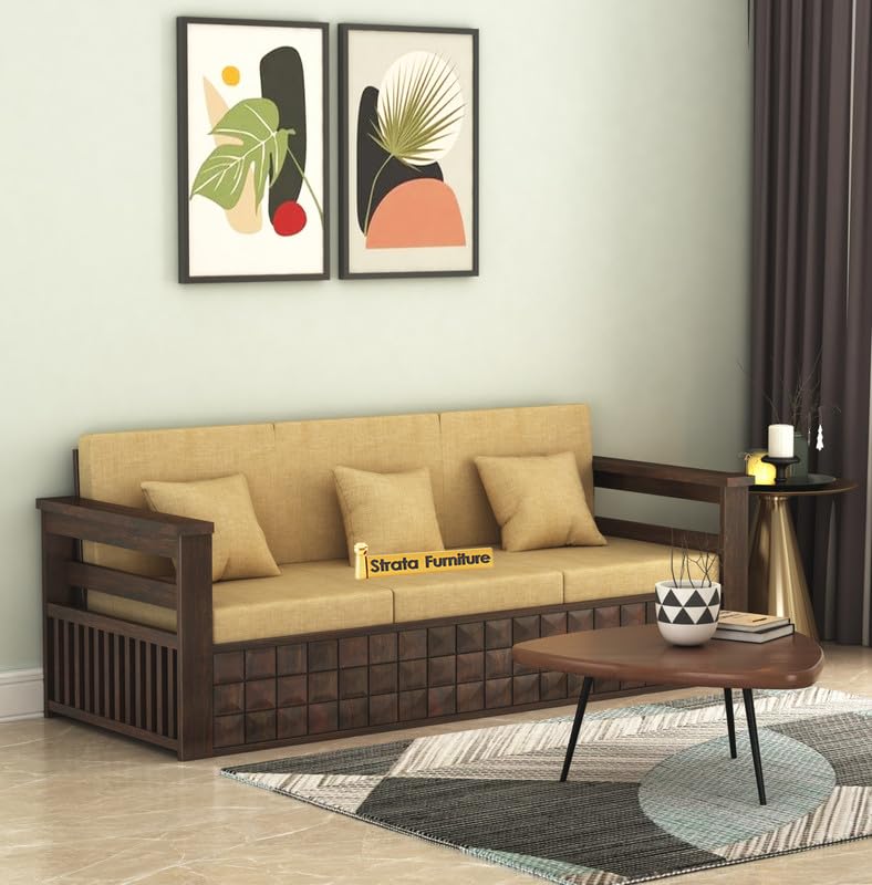 STRATA FURNITURE Sheesham Wood 1 Seater Sofa Set for Living Room Home Office Solid Wooden Single Seater Sofa Set Furniture (Walnut Finish)