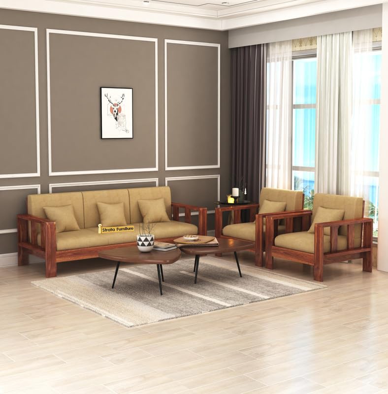 STRATA FURNITURE Sheesham Wood 3 Seater Sofa Set for Hall Home Office Living Room Solid Wooden Three Seater Sofa Set Furniture (Honey Finish) Visit the STRATA FURNITURE Store