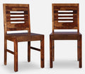 Strata Furniture Solid Sheesham Wood Dining/Balcony Chairs For Home And Office | Teak Finish | Set of 2