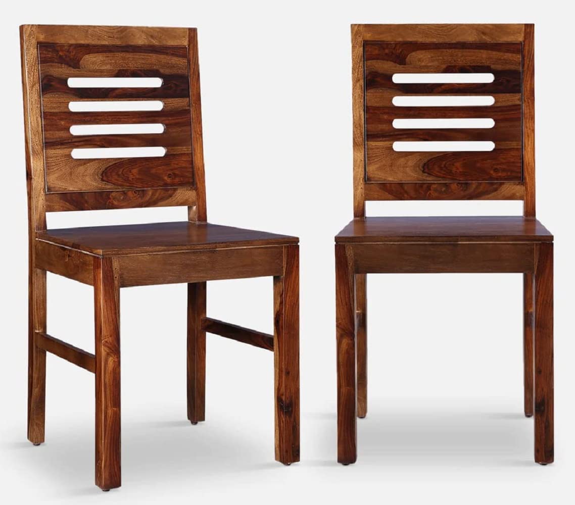 Strata Furniture Solid Sheesham Wood Dining/Balcony Chairs For Home And Office | Teak Finish | Set of 2