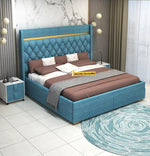 STRATA FURNITUR Sheesham Wood Queen Size Bed with Box Storage and Upholstery Tufted Headboard | Modern Wooden Double Bed Cot Palang Furniture for Bedroom, Hotels, Living Room, and Home (Blue)