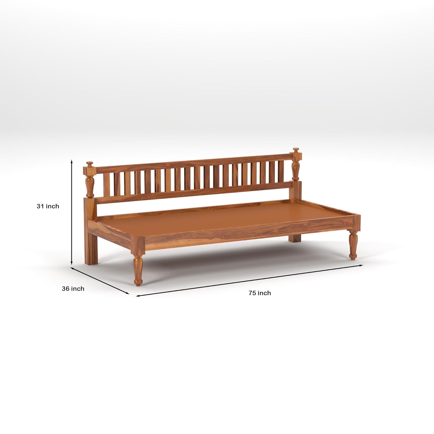STRATA FURNITURE Solid Sheesham Wood 3 Seater Sofa Cum Diwan Bed for Living Room Bedroom Furniture Three Seater Sofa Wooden Couch Diwan Sofa Settee for Home, Hall, and Office (Natural Finish)