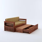 STRATA FURNITURE Solid Sheesham Wood 3 Seater Sofa Cum Bed With Drawer and Side Pocket Storage | Wooden Italian Bed With Headboard | Multipurpose Sofa Furniture for Home and Living Room (Honey Finish)