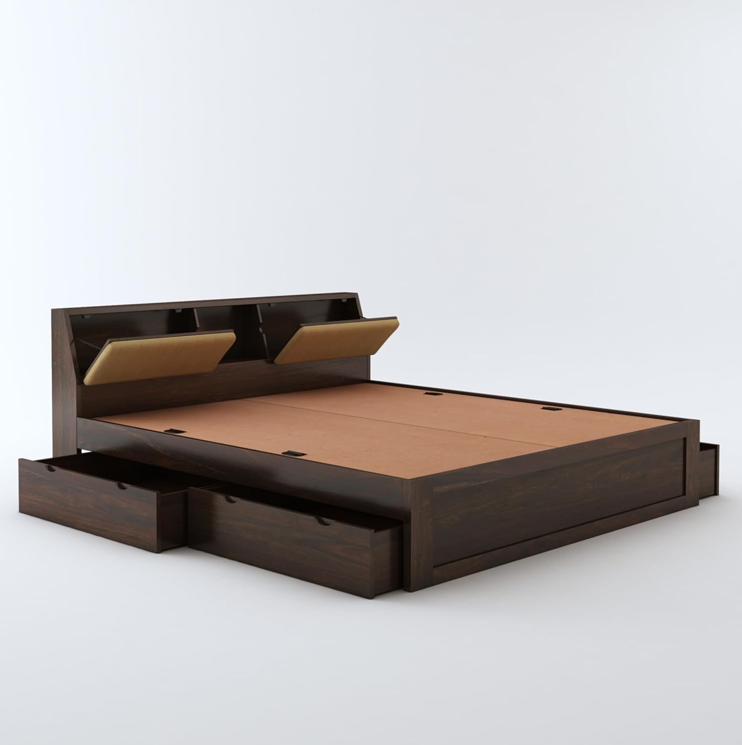 STRATA FURNITURE Sheesham Wood King Size Bed with Drawer Storage Solid Wood Double Bed Palang Wooden Bed for Bedroom Living Room Furniture (Walnut Finish)