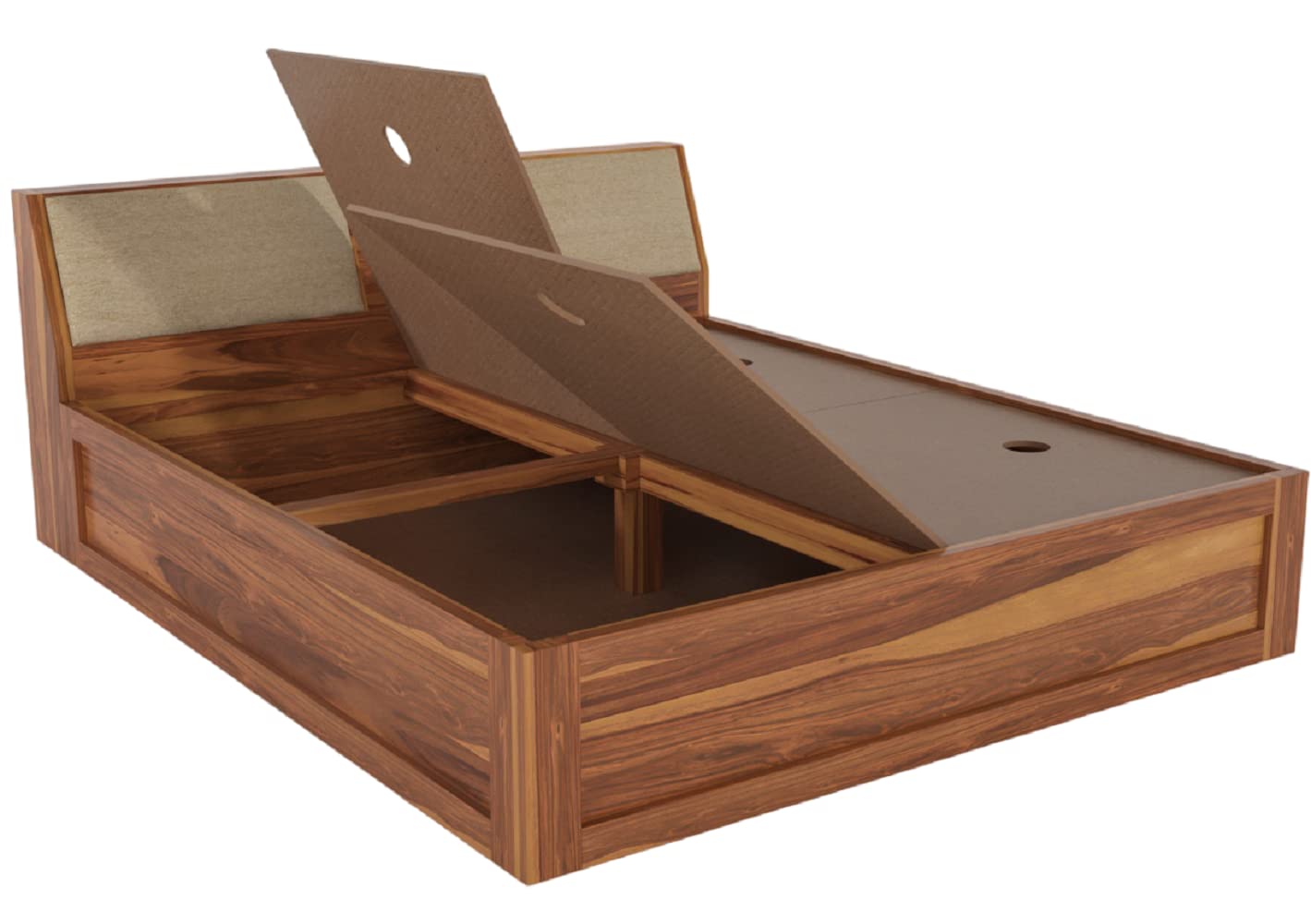 STRATA FURNITURE Sheesham Wood King Size Bed with Box and Headboard Storage for Bedroom Home (Honey Finish)