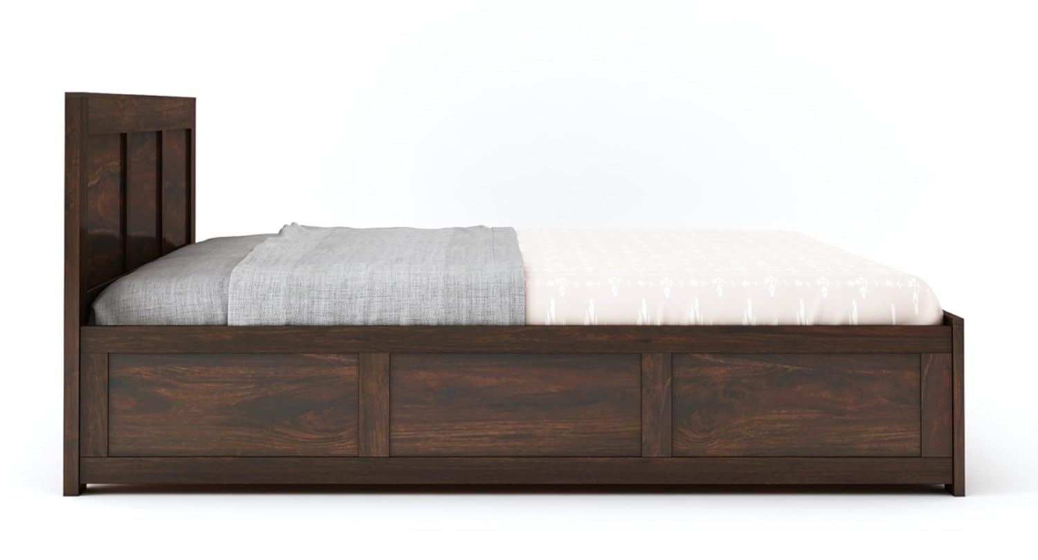 STRATA FURNITURE Sheesham Wood Queen Size Bed with Box Storage Double Cot Wooden Palang for Bedroom Living Room Furniture (Walnut Finish)