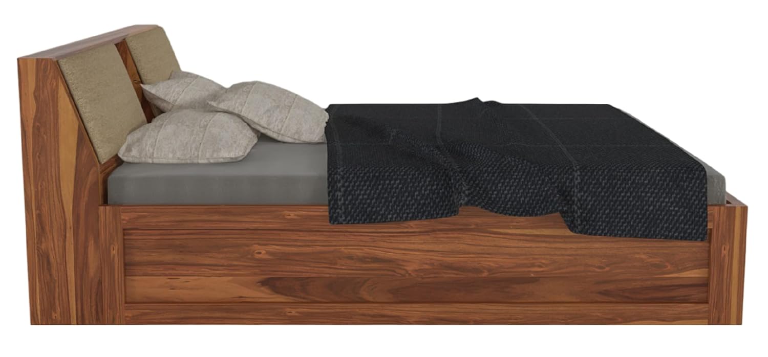 STRATA FURNITURE Sheesham Wood King Size Bed with Box and Headboard Storage for Bedroom Home (Honey Finish)