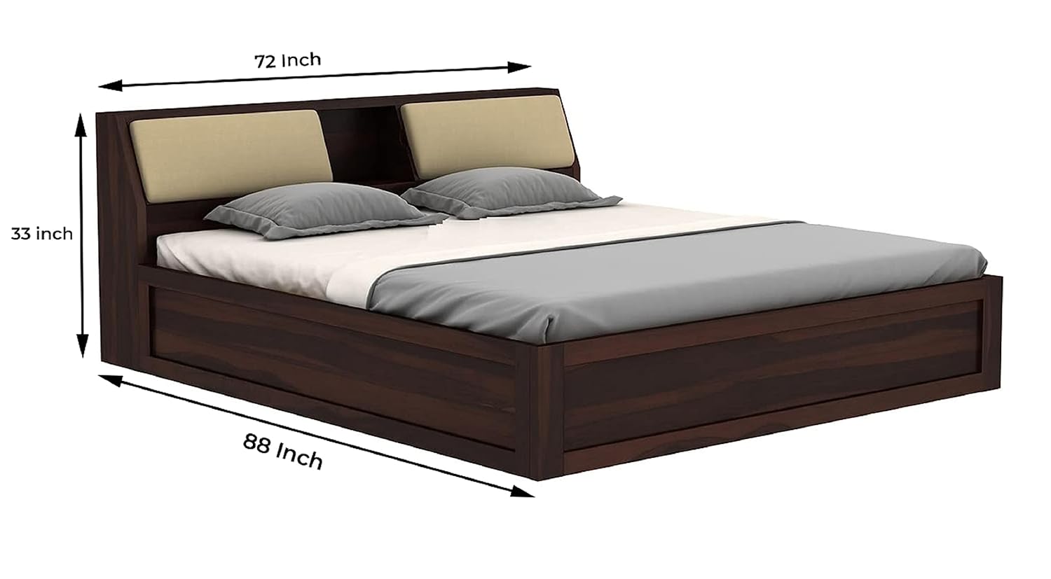 STRATA FURNITURE Sheesham Wood Queen Size Bed with Box Storage Wooden Double Bed Cot Bed Furniture for Bedroom Living Room Home - (Walnut Finish)