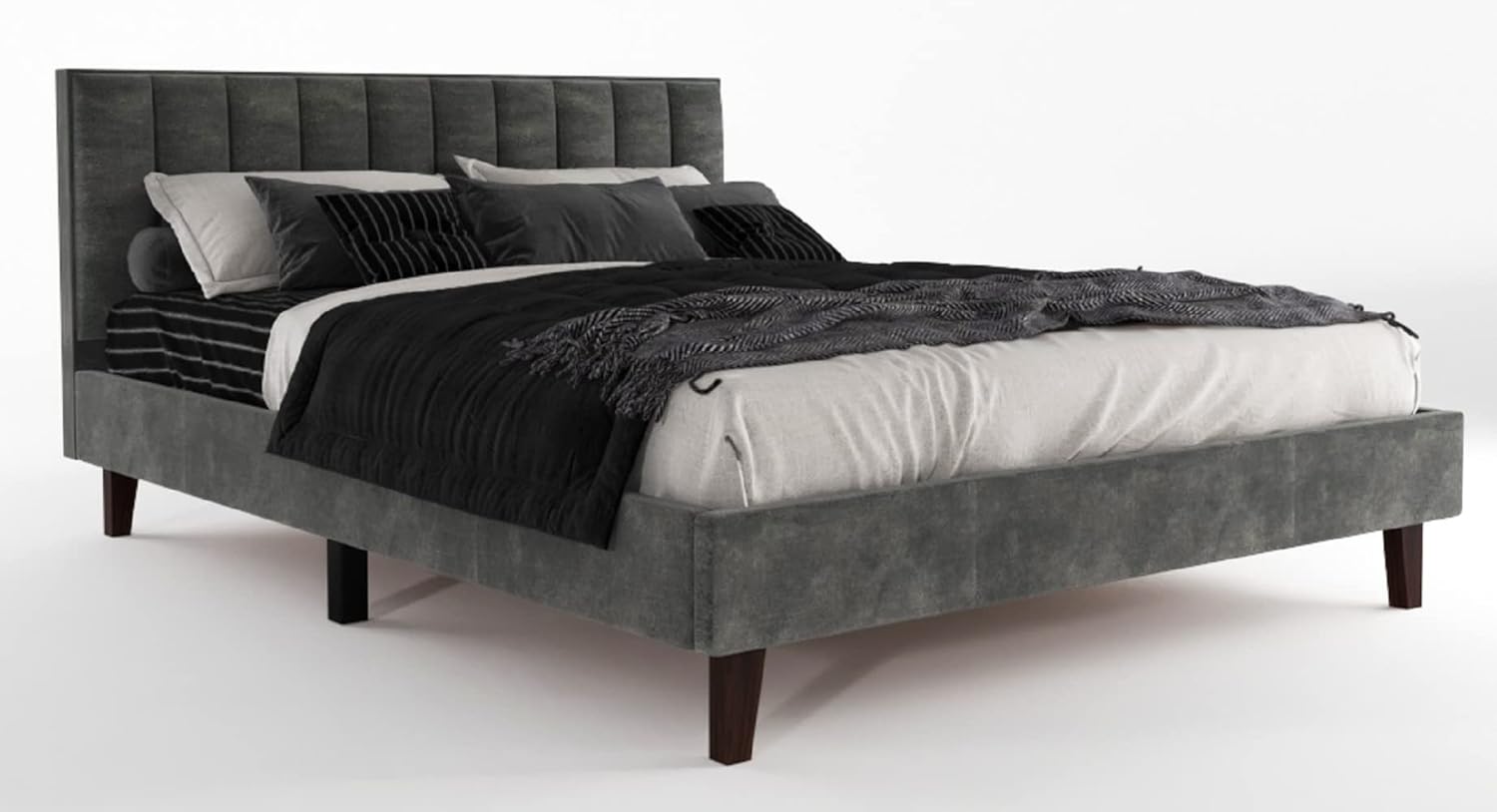 STRATA FURNITURE Wooden Queen Size Bed Cot Bed Furniture Upholstered Double Bed for Bedroom Living Room Home - Grey Finish