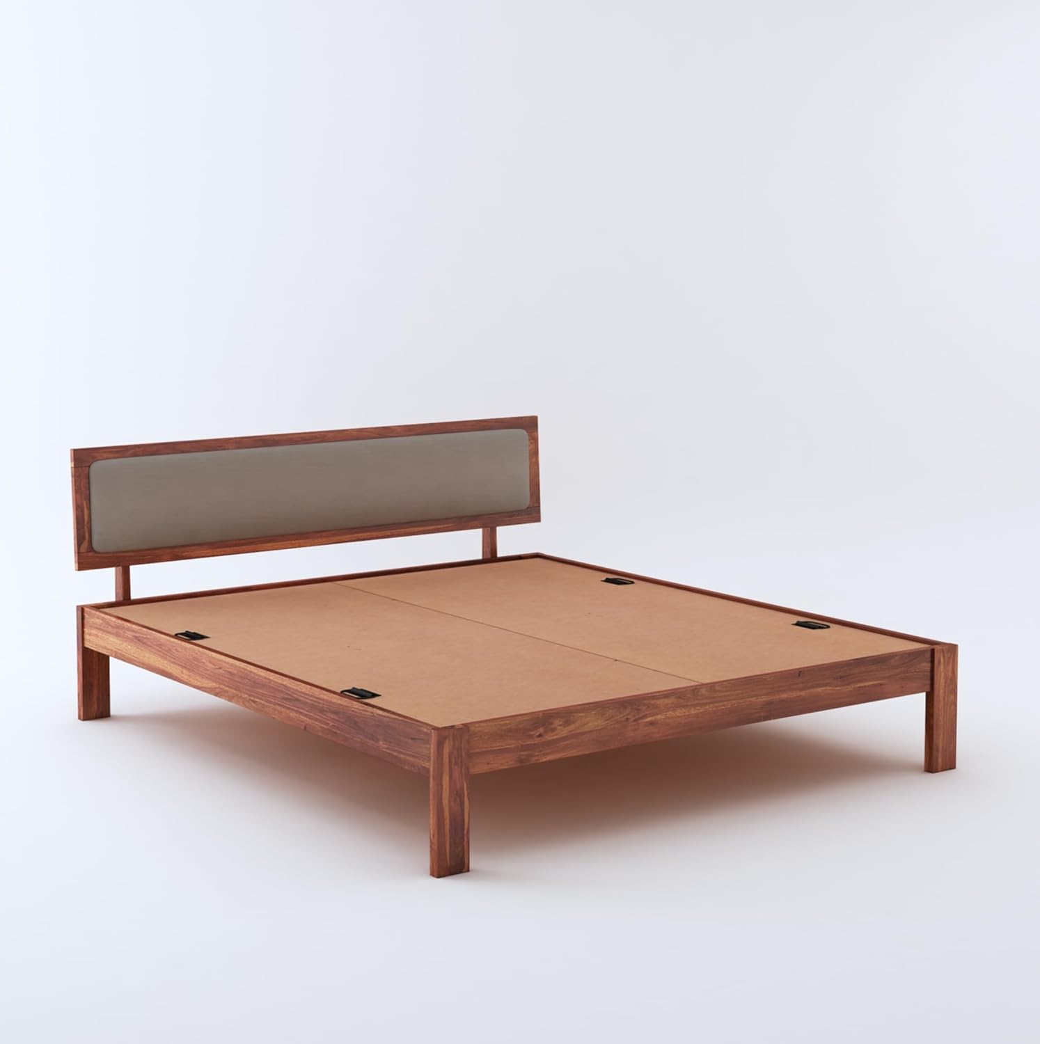 STRATA FURNITURE Solid Sheesham Wood Queen Size Bed Without Storage for Bedroom Living Room Home Wooden Cot Double Bed Palang with Cushion Headboard Furniture (Honey Finish)