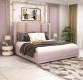 STRATA FURNITUR Sheesham Wood Queen Size Platfrom Bed with Box Storage and Upholstered Headboard | Modern Wooden Double Bed Cot Palang Furniture for Bedroom, Hotels, Living Room, Home (Light Purple)