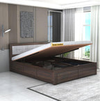 STRATA FURNITURE Sheesham Wood King Size Bed with Hydraulic Storage and Cushion Headboard for Living Room Bedroom Home Wooden Double Bed Cot Palang Furniture (Walnut Finish)