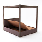 STRATA FURNITURE Solid Sheesham Wood King Size Poster Bed With Box Storage Wooden Upholstered Double Bed For Bedroom Living Room Home (Walnut Finish)