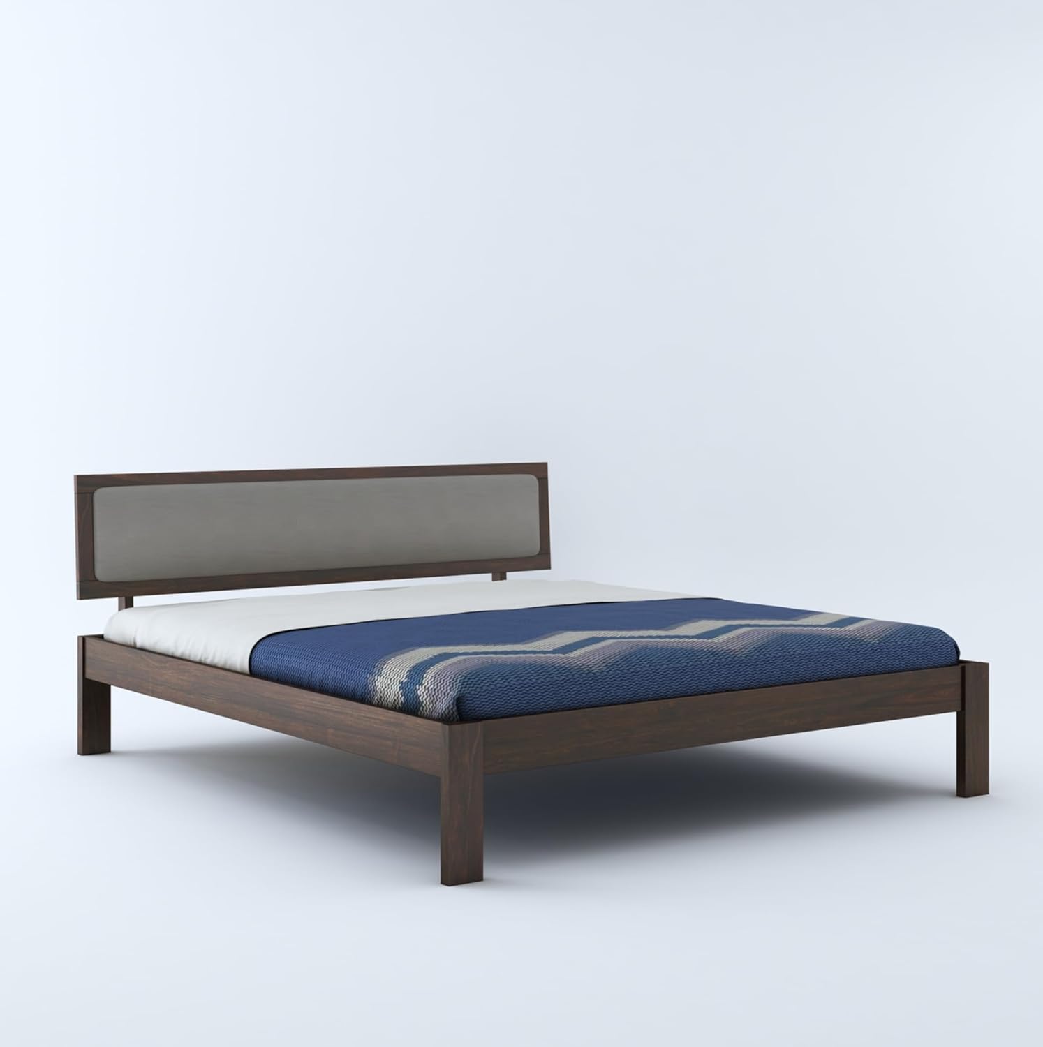 STRATA FURNITURE Solid Sheesham Wood Queen Size Bed Without Storage for Bedroom Living Room Home Wooden Cot Double Bed Palang with Cushion Headboard Furniture (Walnut Finish)