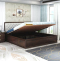 STRATA FURNITURE Sheesham Wood Queen Size Bed with Hydraulic and Cushion Headboard Storage for Living Room Home Bedroom | Wooden Double Bed Cot Palang Furniture (Honey Finish)