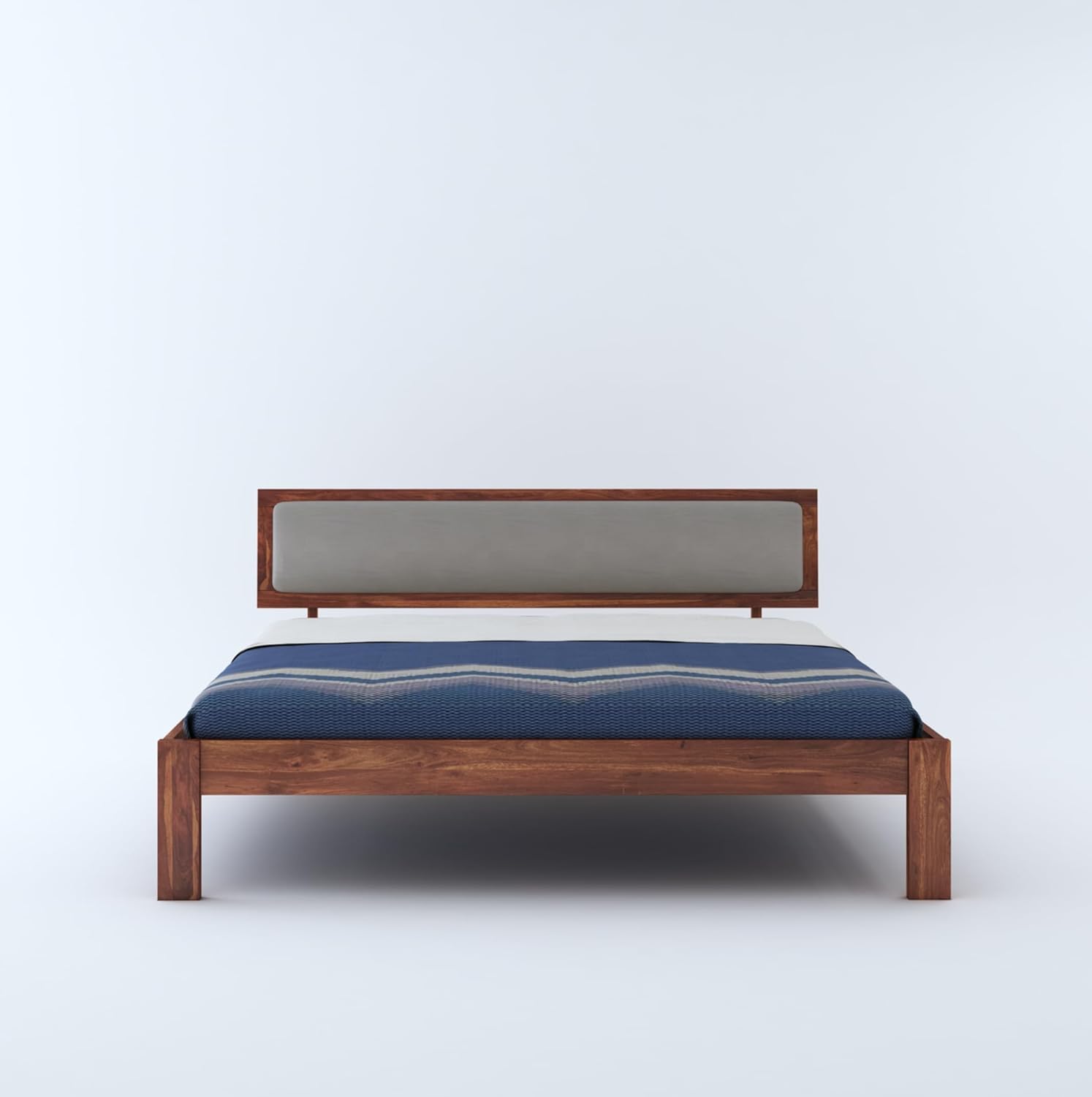 STRATA FURNITURE Solid Sheesham Wood Queen Size Bed Without Storage for Bedroom Living Room Home Wooden Cot Double Bed Palang with Cushion Headboard Furniture (Honey Finish)
