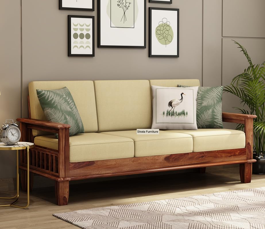 STRATA FURNITURE Sheesham Wood 2 Seater Sofa Set for Living Room Home Office Solid Wood Sofa Set Furniture Wooden Sofa Set Two Seater (Honey Finish)