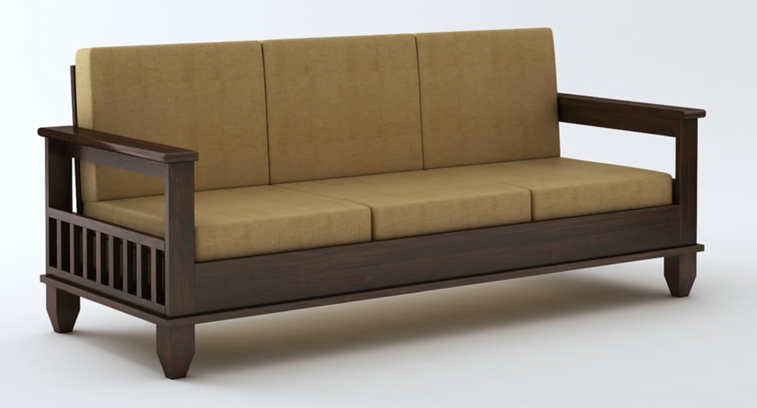 STRATA FURNITURE Sheesham Wood 5 Seater Sofa Set for Living Room Office Hall Solid Wooden 3+1+1 Seater Sofa Set Furniture (Walnut Finish)
