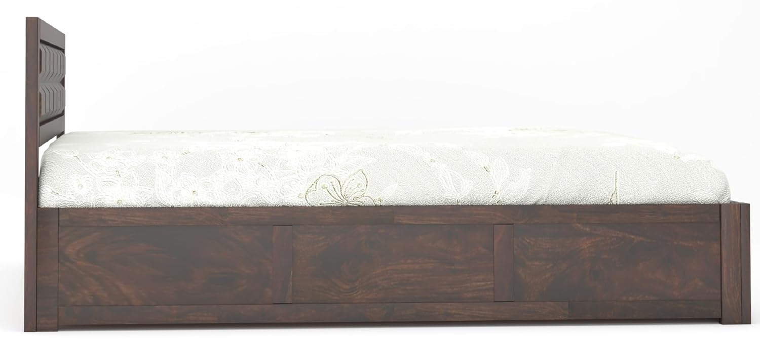 STRATA FURNITURE Solid Sheesham Wood Queen Size Bed with Box Storage | Wooden Double Bed Cot Palang Furniture for Bedroom Living Room and Home (Walnut Finish)