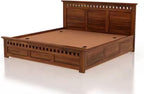 STRATA FURNITURE Sheesham Wood King Size Bed with Box Storage Wooden Double Bed Cot Bed Furniture for Bedroom Living Room Home (Natural Brown Finish)