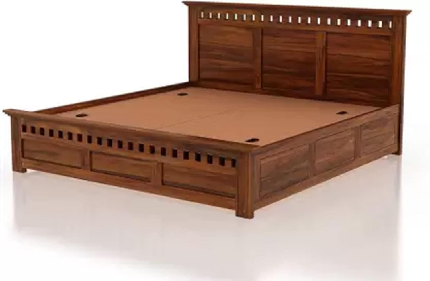 STRATA FURNITURE Sheesham Wood King Size Bed with Box Storage Wooden Double Bed Cot Bed Furniture for Bedroom Living Room Home (Natural Brown Finish)