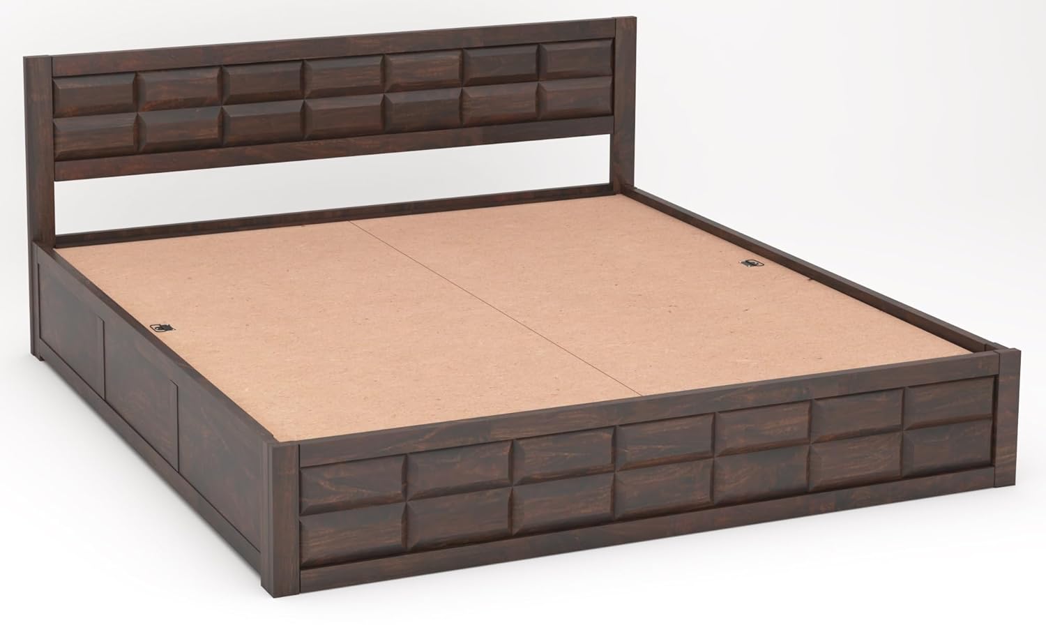 STRATA FURNITURE Solid Sheesham Wood Queen Size Bed with Box Storage | Wooden Double Bed Cot Palang Furniture for Bedroom Living Room and Home (Walnut Finish)