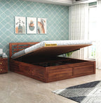 STRATA FURNITURE Sheesham Wood King Size Bed with Hydraulic Storage and Headboard for Bedroom Living Room Home Wooden Double Bed Cot Palang Furniture (Walnut Finish)