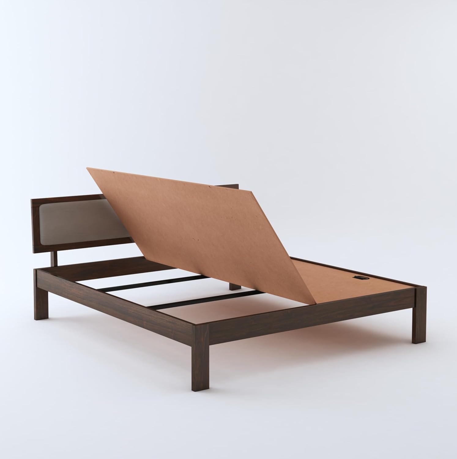 STRATA FURNITURE Solid Sheesham Wood Queen Size Bed Without Storage for Bedroom Living Room Home Wooden Cot Double Bed Palang with Cushion Headboard Furniture (Walnut Finish)