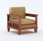 Strata Furniture Solid Sheesham Wood 5 Seater Sofaset For Living Rooms 3+1+1 Wooden Sofa Set For Home And Office (Natural Teak Finish) - 5