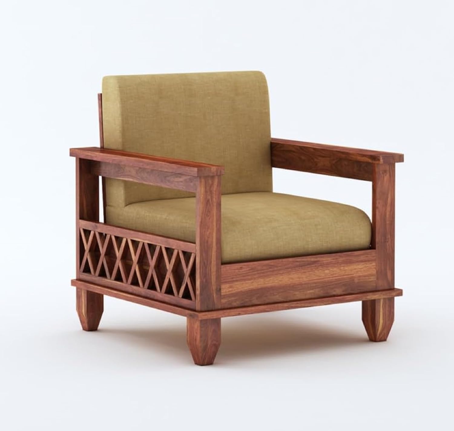 Strata Furniture Solid Sheesham Wood 5 Seater Sofaset For Living Rooms 3+1+1 Wooden Sofa Set For Home And Office (Natural Teak Finish) - 5