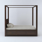 STRATA FURNITURE Solid Sheesham Wood King Size Poster Bed with Storage Wooden Double Bed Furniture for Bedroom Living Room Home (Walnut Finish)