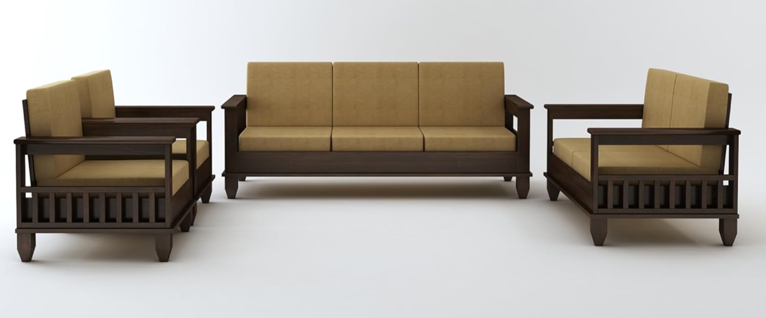 STRATA FURNITURE Sheesham Wood 7 Seater Sofa Set for Living Room Home Office Hall Solid Wooden 3+2+1+1 Seater Sofa Set Furniture (Walnut Finish)
