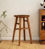 STRATA FURNITURE Solid Sheesham Wood High Bar Chair Wooden Kitchen Stool for Home and Restaurents (Rustik Teak Finish)