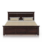 STRATA FURNITURE Solid Sheesham Wood Queen Size Bed with Box Storage | Wooden Double Bed Cot Palang Furniture for Bedroom Living Room and Home (Walnut Finish)