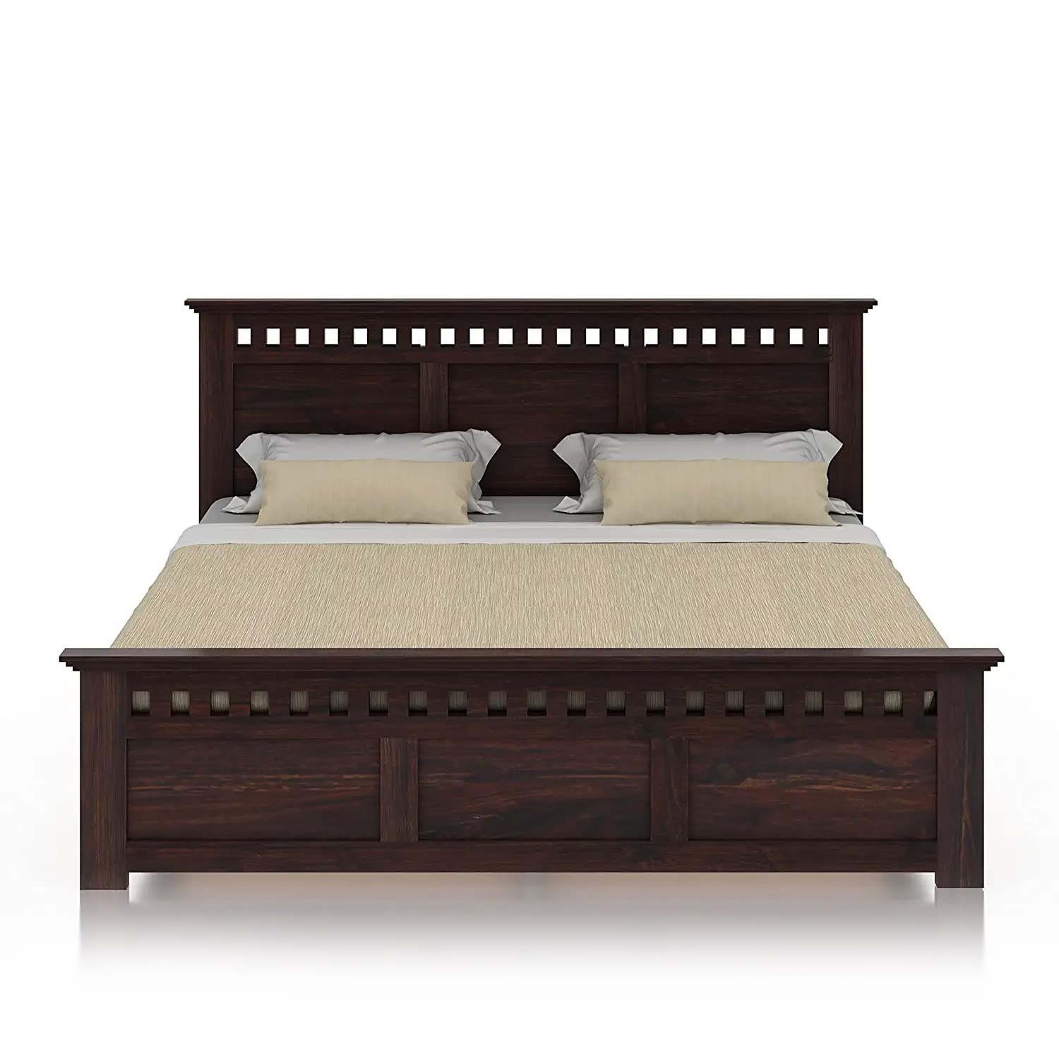 STRATA FURNITURE Solid Sheesham Wood Queen Size Bed with Box Storage | Wooden Double Bed Cot Palang Furniture for Bedroom Living Room and Home (Walnut Finish)