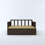 STRATA FURNITURE Solid Sheesham Wood 3 Seater Sofa Cum Bed with Drawer and Side Pocket Storage | Wooden Italian Bed with Headboard | Multipurpose Sofa Furniture for Home & Living Room (Walnut Finish)