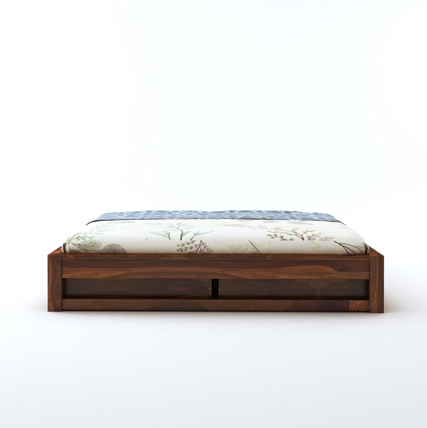 STRATA FURNITURE Solid Sheesham Wood Low Height Platform King Size Bed with Storage for Bedroom Wooden Double Bed (Honey Finish)