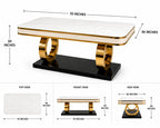 Strata Furniture Dining Table with Nano Composite Marble Top & PVC Golden Wooden Base | Fabric Upholstered Chairs | Modern Dining Table Set for Home, Dining Room (Grey&Cream, 6 Seater, 5yrs Warranty)