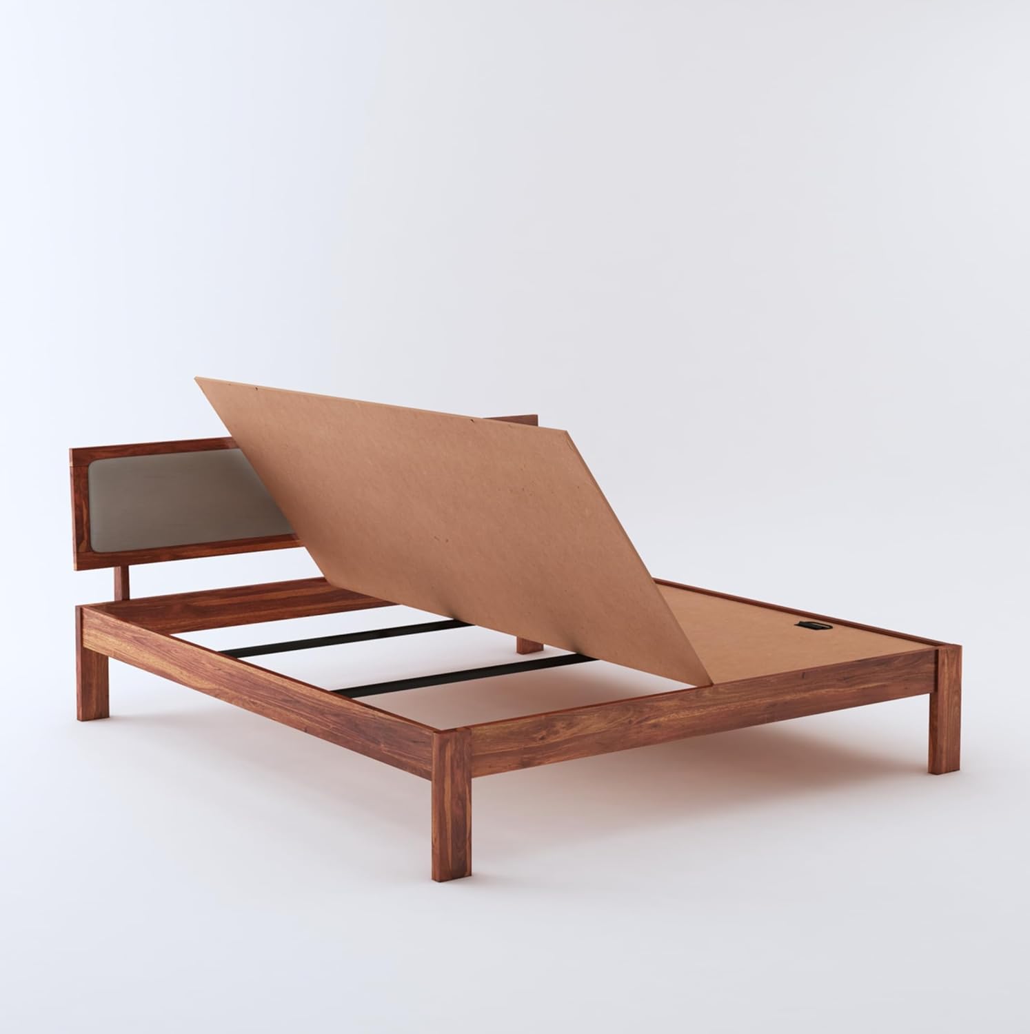 STRATA FURNITURE Solid Sheesham Wood Queen Size Bed Without Storage for Bedroom Living Room Home Wooden Cot Double Bed Palang with Cushion Headboard Furniture (Honey Finish)