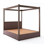 STRATA FURNITURE Solid Sheesham Wood King Size Poster Bed With Box Storage Wooden Upholstered Double Bed For Bedroom Living Room Home (Walnut Finish)