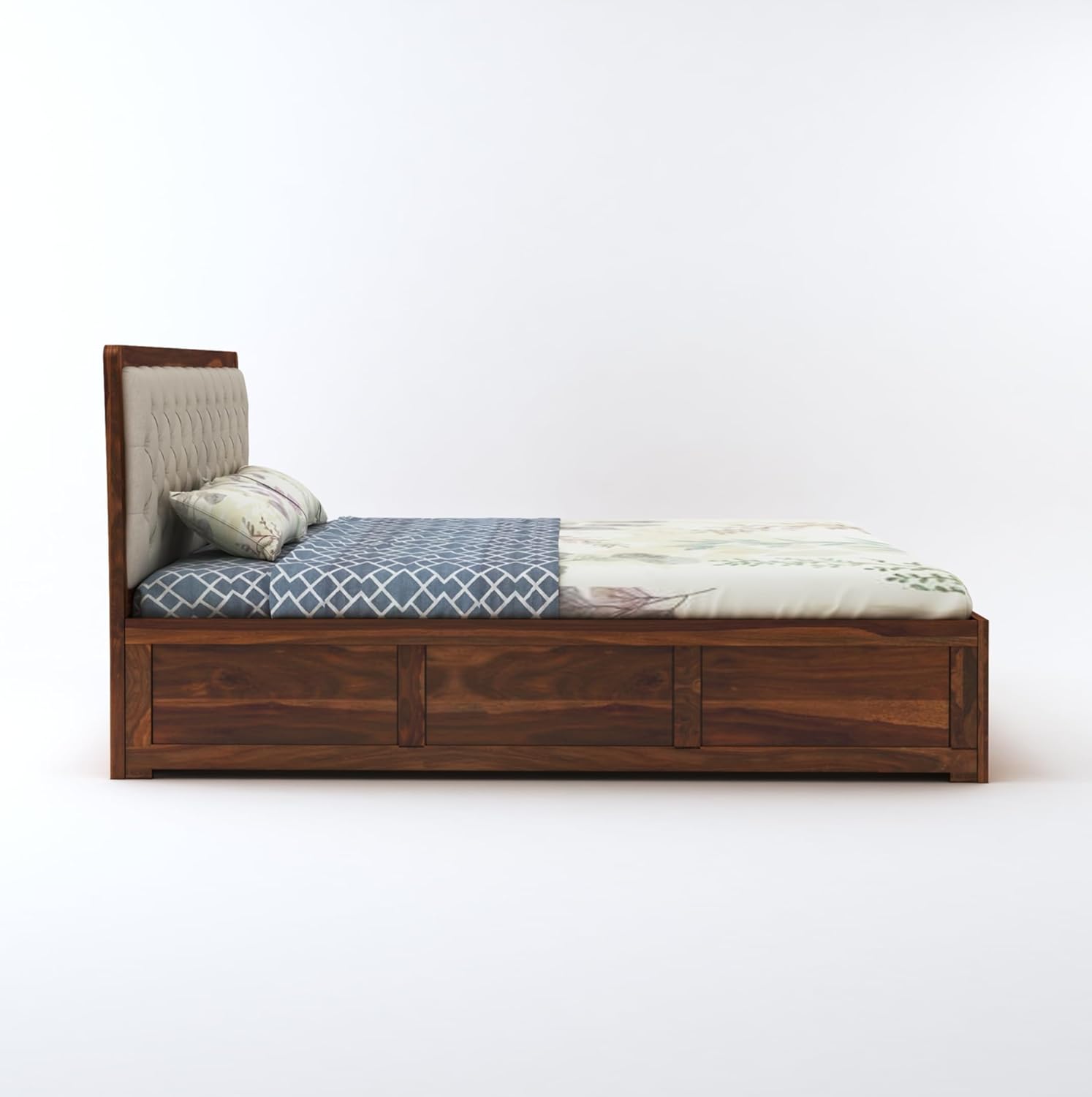 STRATA FURNITURE Sheesham Wood King Size Bed with Box Storage Solid Wood Cot Palang Wooden Double Bed Furniture for Bedroom Living Room (Honey Finish)